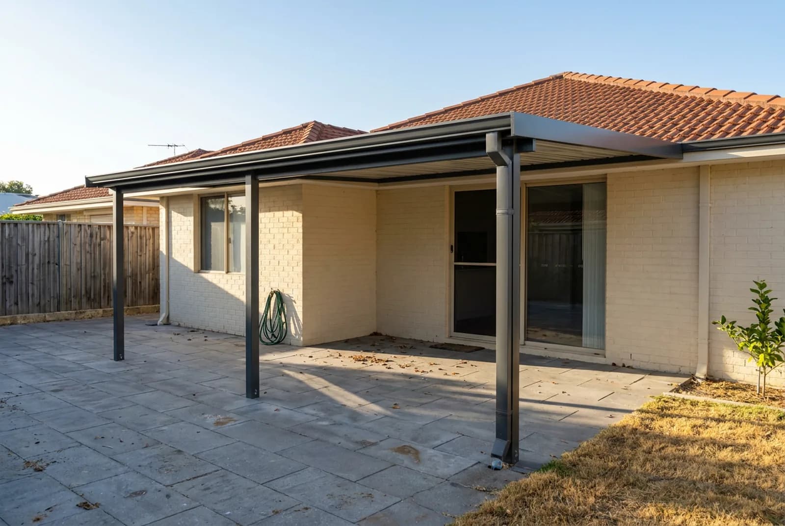 The finished Colorbond patio at the Perth home from the build sequence above